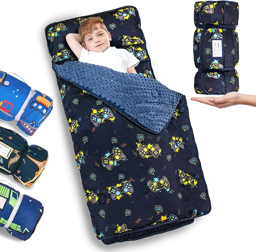 Nap Mat Blanket with Pillow Attached – Perfect for Preschool Naps