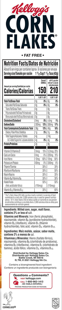 Corn Flakes Kelloggs Nutrition Facts Label (Easy to Understand Guide)